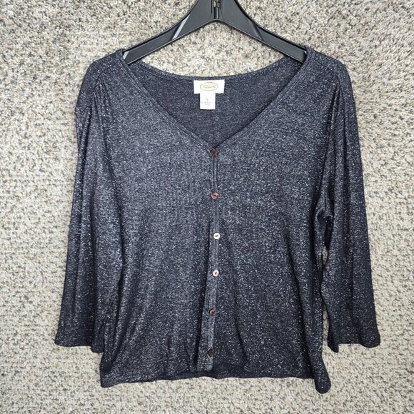 Talbots Cardigan Womens Large Gray‎ Metallic Button V Neck Lightweight Ladies - Picture 1 of 7